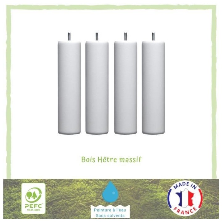 Jeu de pieds cylindriques Ø 6,2 cm H 19 cm Blanc - Lot de 4