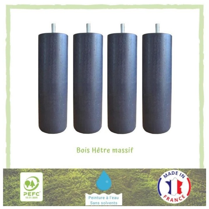 Jeu de pieds cylindriques Ø 6,2 cm H 19 cm Gris anthracite - Lot de 4