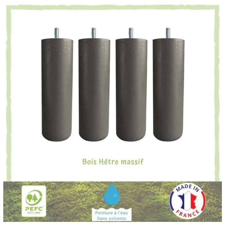 Jeu de pieds cylindriques Ø 6,2 cm H 24,5 cm Taupe - Lot de 4