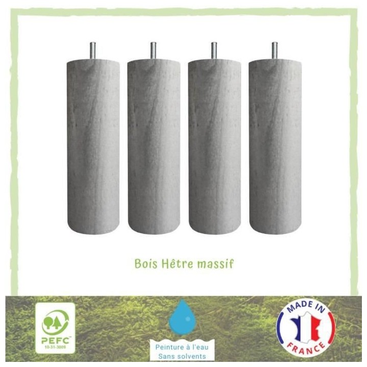 Jeu de pieds cylindriques Ø 6,2 cm H 24,5 cm Gris métal - Lot de 4