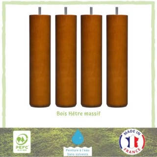 Lot de 4 pieds de lit cylindriques couleur merisier - Ø 6,4 cm - H 24