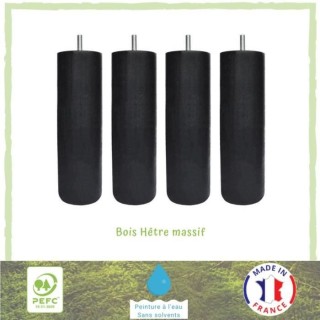 Jeu de pieds cylindriques Ø 6,2 H 24,5 cm Noir - Lot de 4