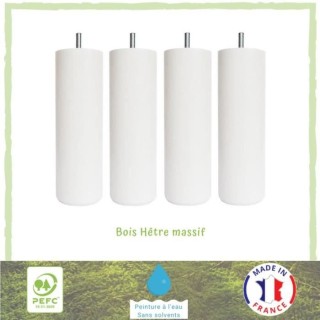 Jeu de pieds cylindriques Ø 6,2 cm H 24,5 cm Blanc - Lot de 4