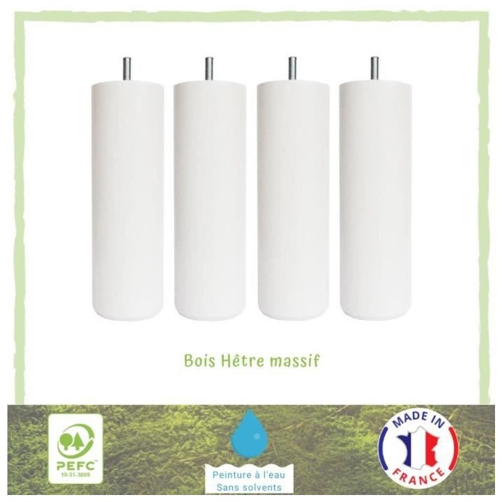 Jeu de pieds cylindriques Ø 6,2 cm H 24,5 cm Blanc - Lot de 4