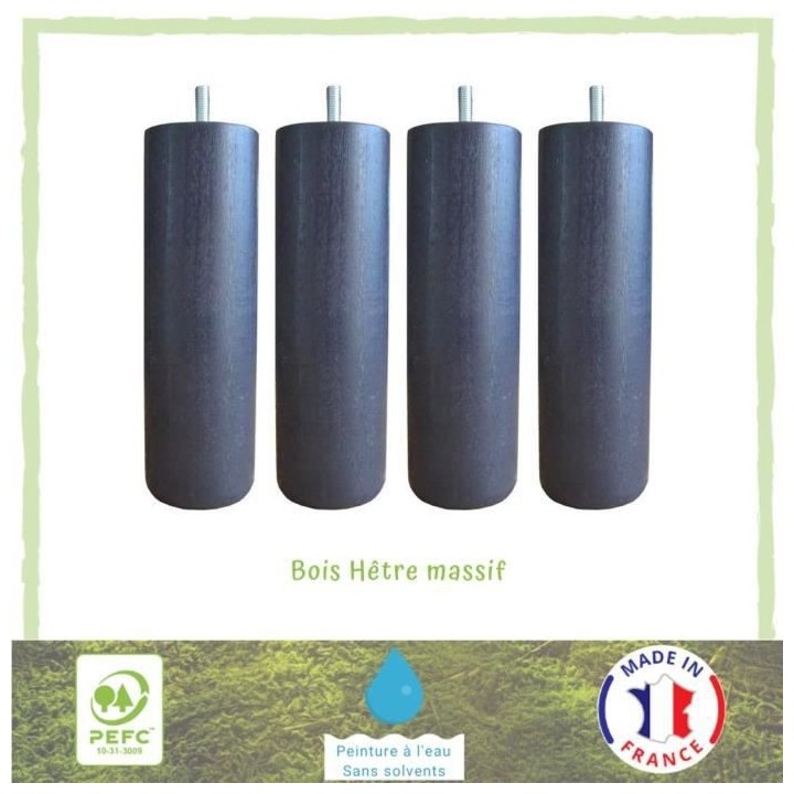Jeu de pieds cylindriques Ø 6,2 cm H 24,5 cm Gris anthracite - Lot de