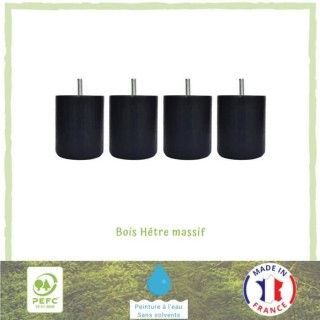 Jeu de pieds cylindriques Ø 7 cm H 8,5 cm Noir - Lot de 4