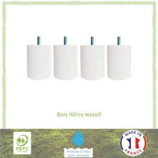 Jeu de pieds cylindriques Ø 7 cm H 8,5 cm Blanc - Lot de 4