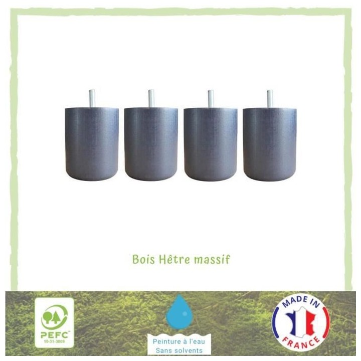 Jeu de pieds cylindriques Ø 7 cm H 8,5 cm Gris anthracite - Lot de 4