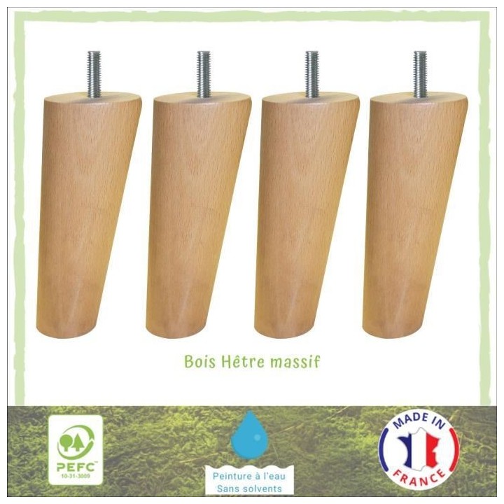 Jeu de pieds fuseau ronds incliné en bois Ø 5,4 cm - H 13,5 cm - Lot