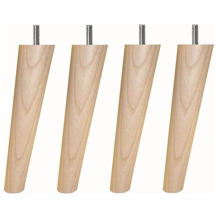 Jeu de pieds fuseau ronds incliné en bois Ø 5 cm - H 19,5 - Lot de 4
