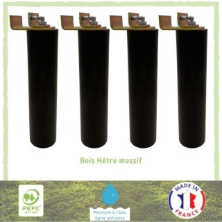 Lot de 4 pieds de lit cylindriques couleur noir - Kit universel pour s