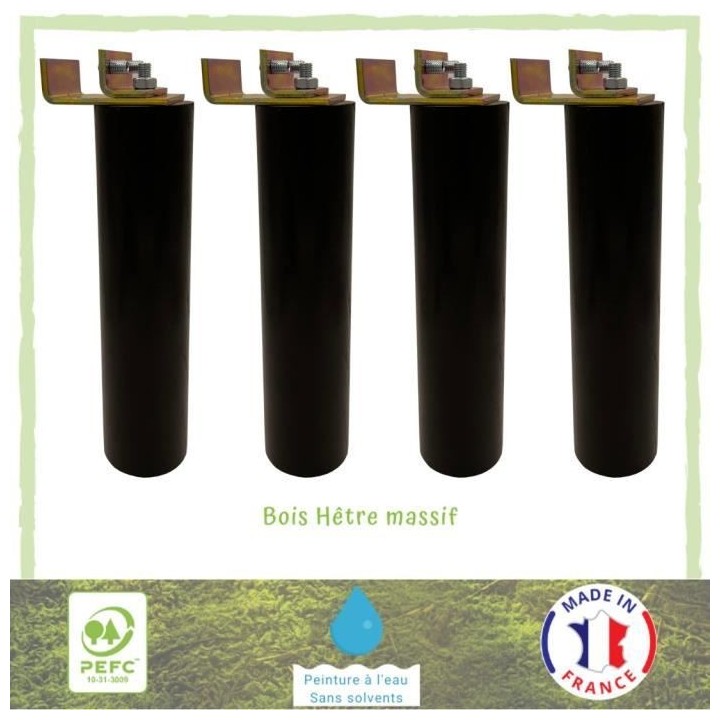 Lot de 4 pieds de lit cylindriques couleur noir - Kit universel pour s