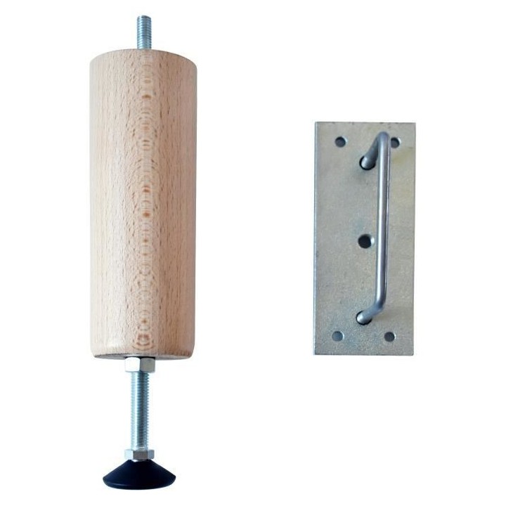 Pied de lit renfort réglable en bois hetre massif verni incolore - H