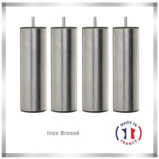 Jeu de pieds cylindriques inox brossé Saturne - L 6 x l 6 x H 24,5 cm