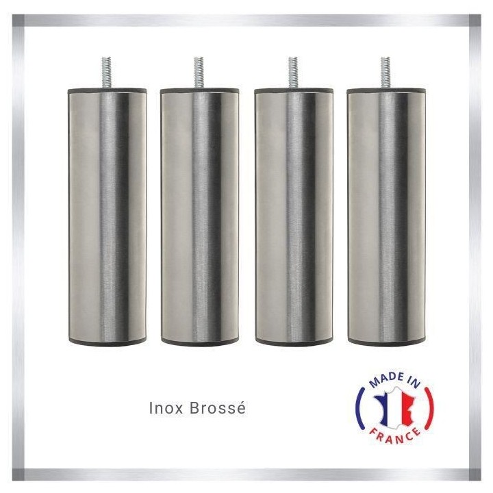 Jeu de pieds cylindriques inox brossé Saturne - L 6 x l 6 x H 24,5 cm