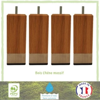 Lot de 4 pieds de lit carrés chene huilé et bague inox- 6 cm x 6 cm