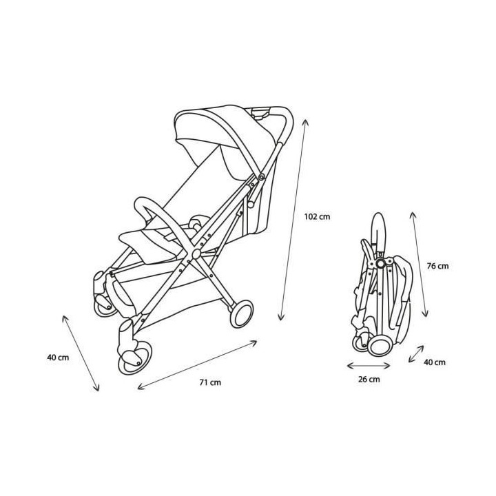 NANIA Poussette ultra compacte Orla - 0-36 mois - Jusqu'a 15kg - Dossi