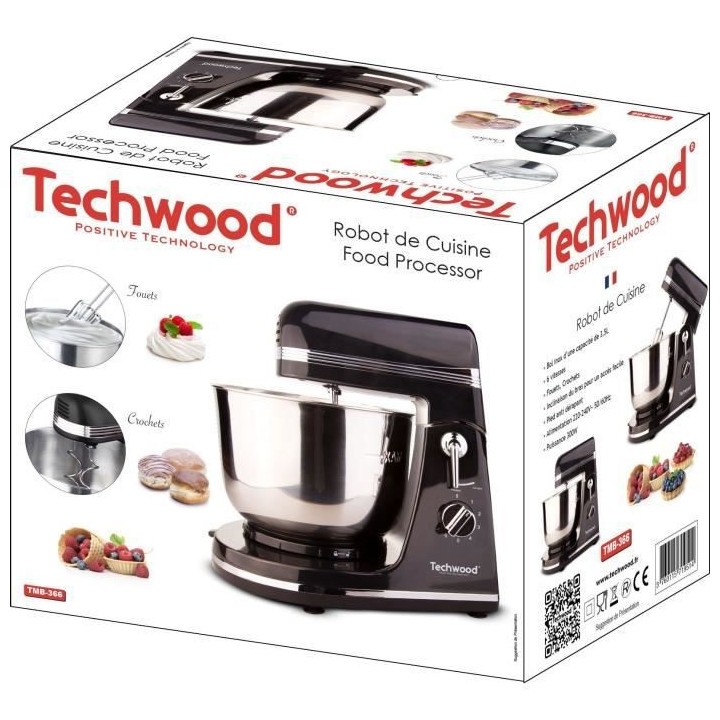 TECHWOOD TMB-366 Robot Pâtissier - 300W - Bol inox d'une capacité de