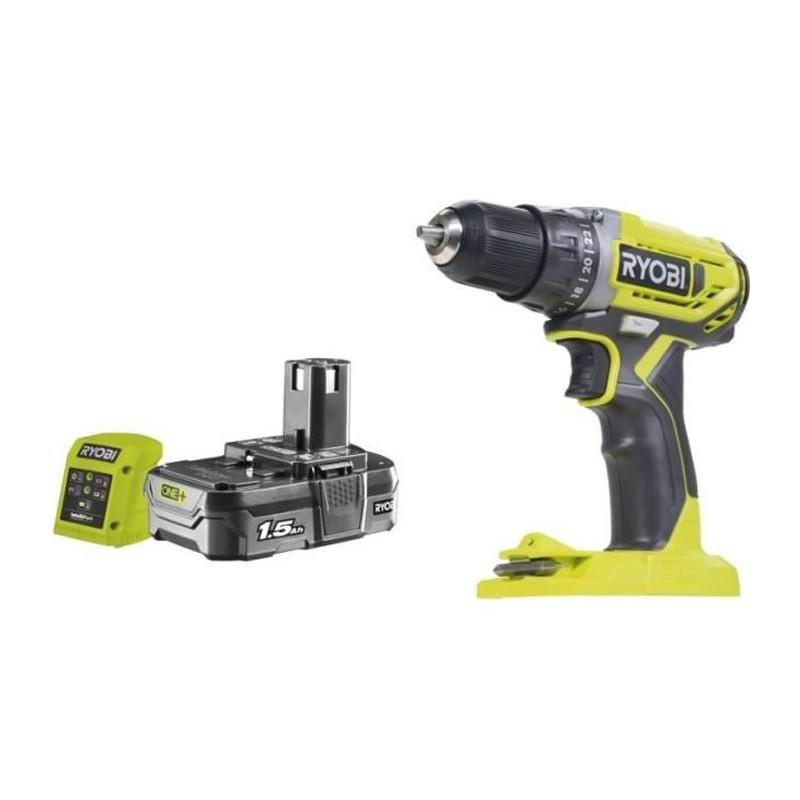 RYOBI Pack Perceuse-visseuse sans fil 18V ONE+ avec une batterie 1,5 Ah et un chargeur 1,5 A