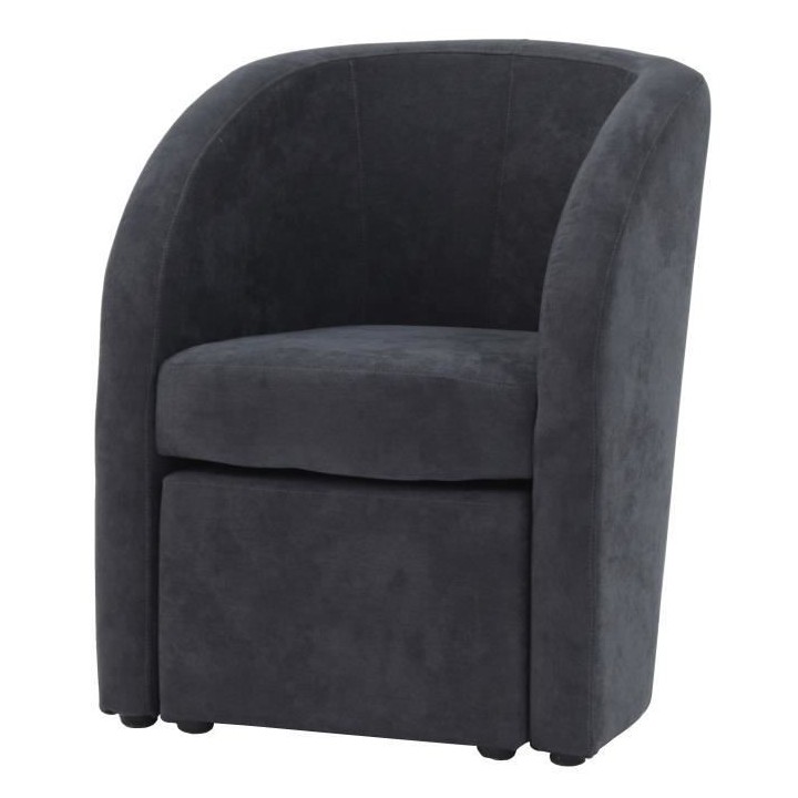 TED Fauteuil + pouf SORO - Tissu Anthracite - L 59 x P 63 x H 77 cm