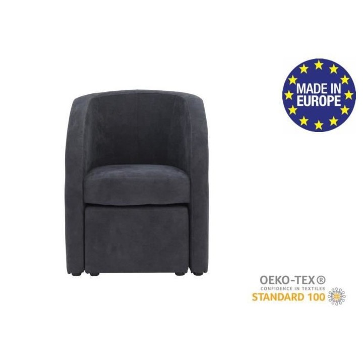 TED Fauteuil + pouf SORO - Tissu Anthracite - L 59 x P 63 x H 77 cm