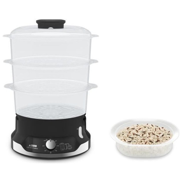 SEB VC204800 Ultracompact Cuiseur vapeur 9L, 3 bols empilables, Bac c