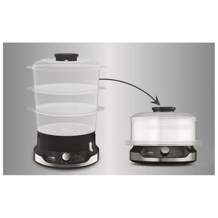 SEB VC204800 Ultracompact Cuiseur vapeur 9L, 3 bols empilables, Bac c