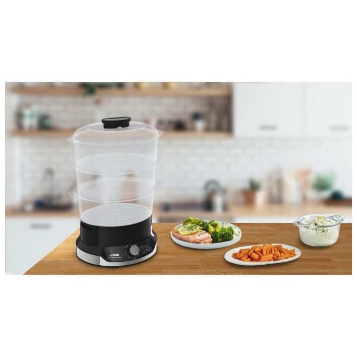 SEB VC204800 Ultracompact Cuiseur vapeur 9L, 3 bols empilables, Bac c