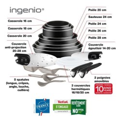 TEFAL L2009702 Ingenio Essential Batterie de cuisine 20p, Poeles, Casseroles, Sauteuse, Tous feux sauf induction, Fabriqué en F