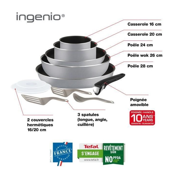 TEFAL L2149902 Ingenio Essential Batterie de cuisine 11 p, Tous feux s