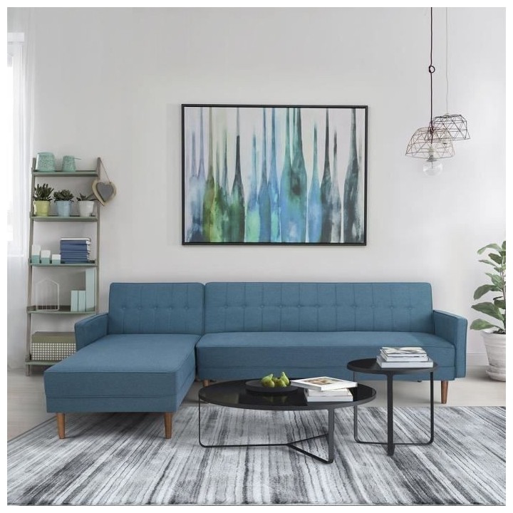 Canapé d'angle réversible - 3 places - Tissu bleu - L 286 x P 169 x