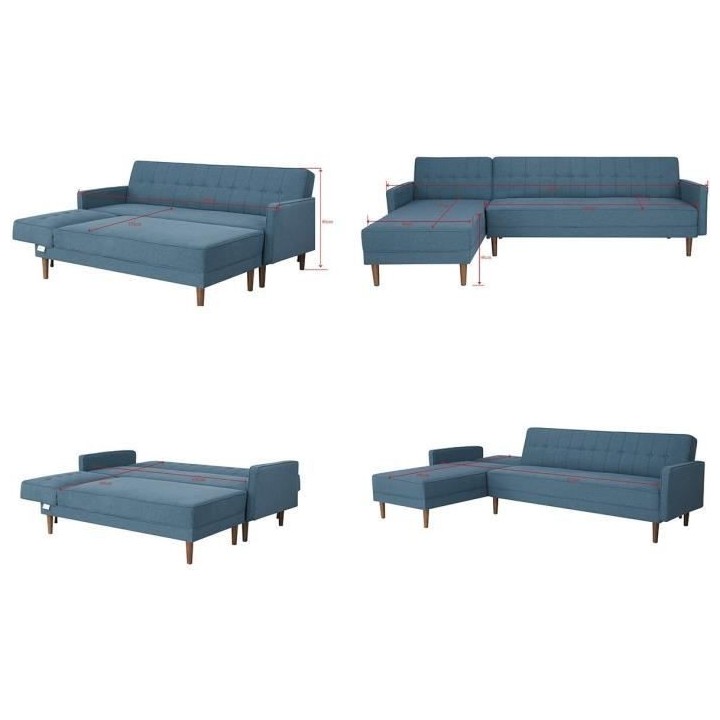Canapé d'angle réversible - 3 places - Tissu bleu - L 286 x P 169 x