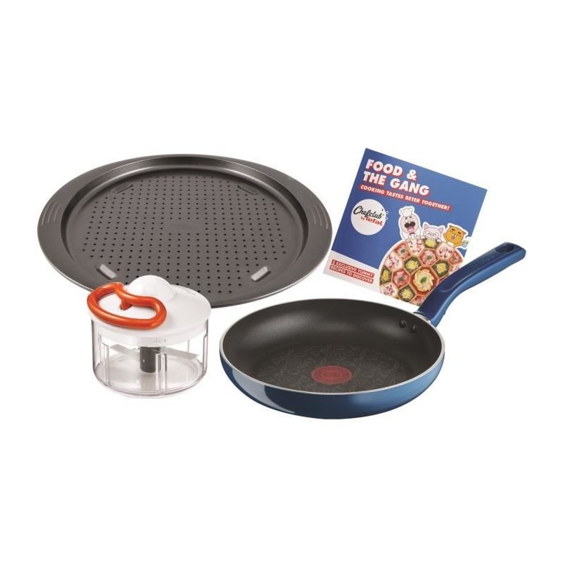 CHEFCLUB BY TEFAL G805S304 Food & The Gang :Poele 24cm + Hachoir manuel 5sec 500ml + Plaque a pizza 34cm +livret recettes.