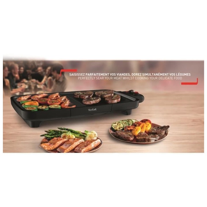 TEFAL CB642810 Plancha électrique Booster, Chauffe rapide, Deux zones