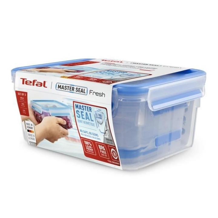 TEFAL K3028912 MASTERSEAL FRESH Lot de 3 boîtes de conservation alime