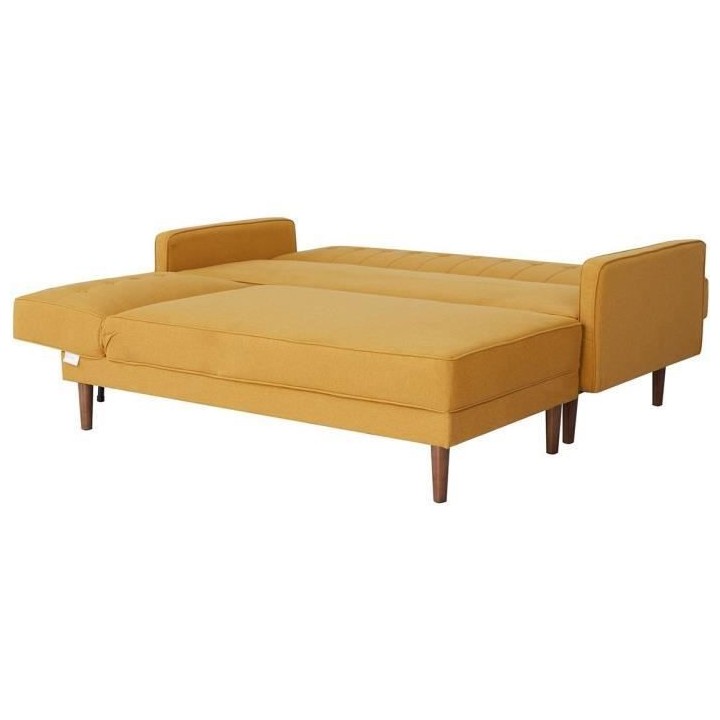 Canapé d'angle 3 places réversible - Tissu jaune moutarde - Pieds en