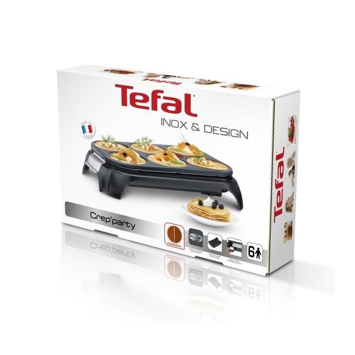 TEFAL PY558813 Crep'Party, Appareil a crepes 6 empreintes, Antiadhési