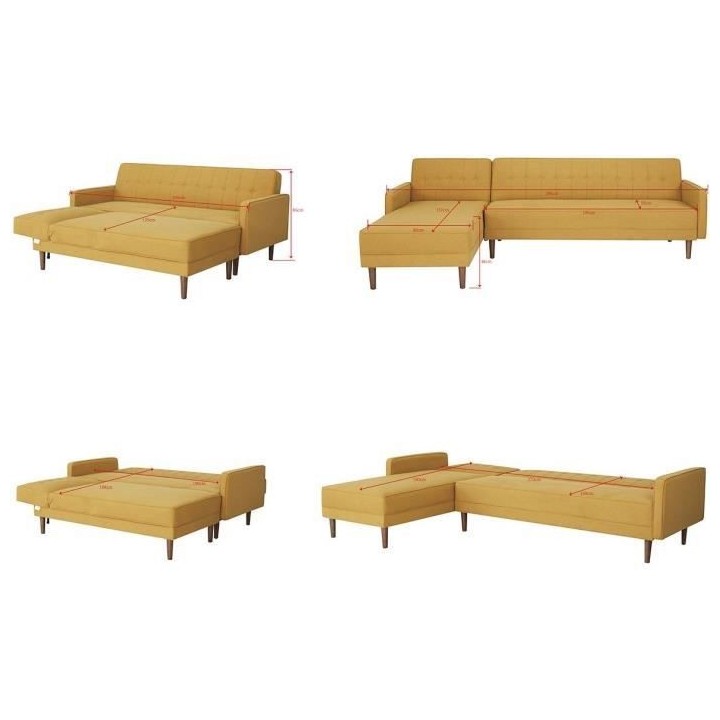 Canapé d'angle 3 places réversible - Tissu jaune moutarde - Pieds en