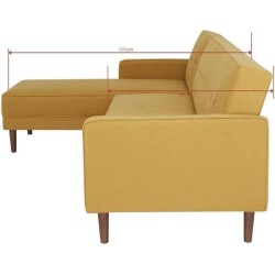 Canapé d'angle 3 places réversible - Tissu jaune moutarde - Pieds en bois - L 286 x P 169 x H 80 cm - IMANIA