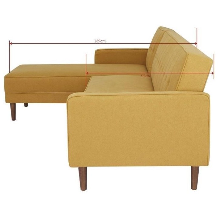 Canapé d'angle 3 places réversible - Tissu jaune moutarde - Pieds en