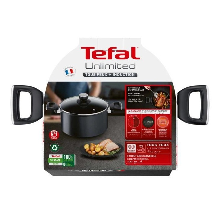 TEFAL G2554602 UNLIMITED Faitout 24 cm (5 L) + couvercle verre