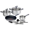 TEFAL G713SB45 Daily Cook Set 11 pieces INOX : Casserole 16 cm + Faitouts 20 et 24 cm avec couvercles + Poele 28 cm + 5 ustensil