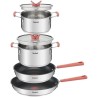 TEFAL G720S604 Opti'Space Batterie de cuisine 6 p, Faitouts + poeles, Poignées anti-chaleur, Manche fixe, Empilable, Induction,