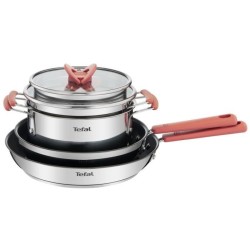 TEFAL G720S604 Opti'Space Batterie de cuisine 6 p, Faitouts + poeles, Poignées anti-chaleur, Manche fixe, Empilable, Induction,