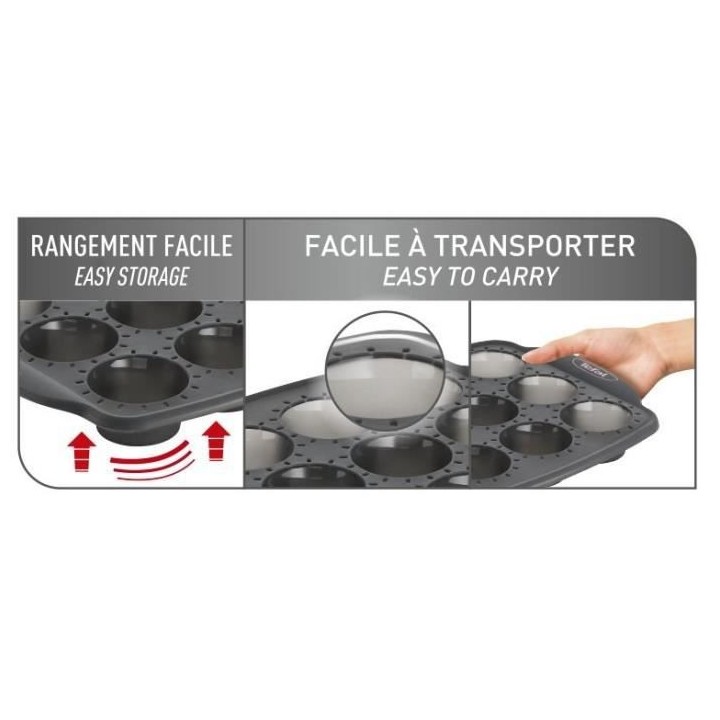 TEFAL J4174714 CRISPYBAKE Moule 9 muffins silicone rétractable 30X29