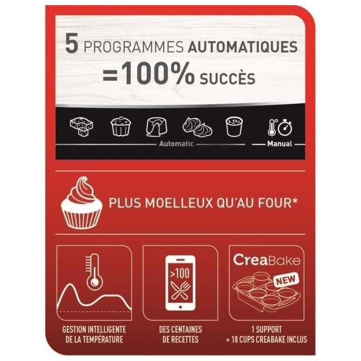 TEFAL KD812110 Cake Factory Délices Silver Appareil a gâteau, 5 prog