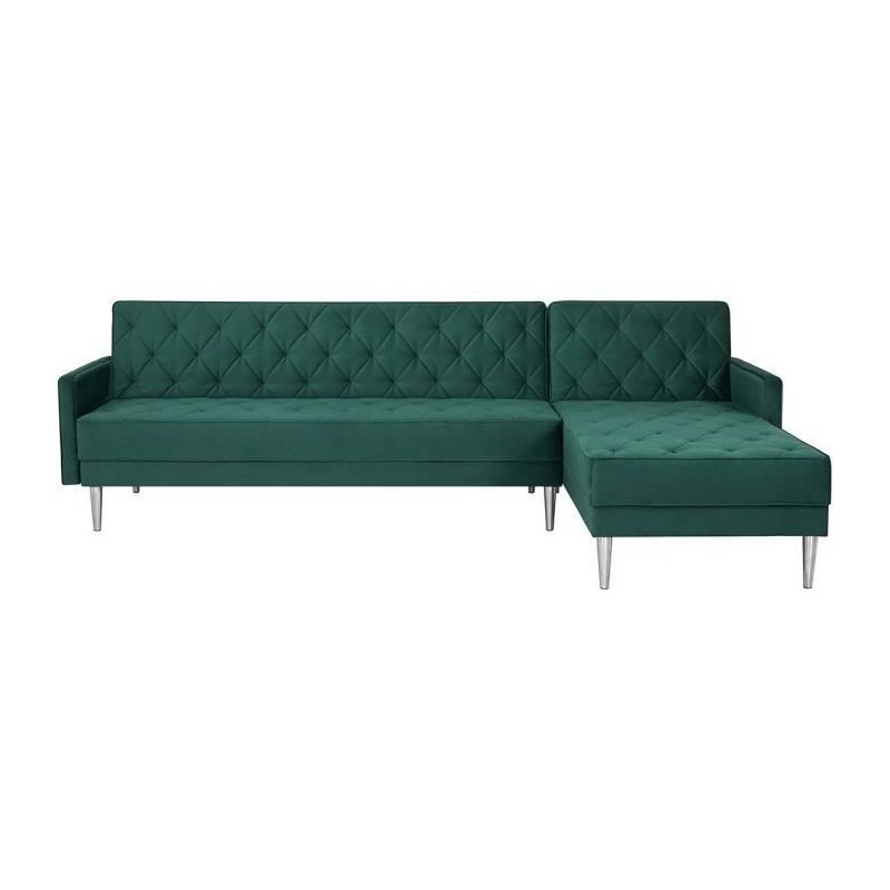 Canapé d'angle réversible 3 places ISTANA -Velours Vert- - - L 286 x P 169 x H 80 cm