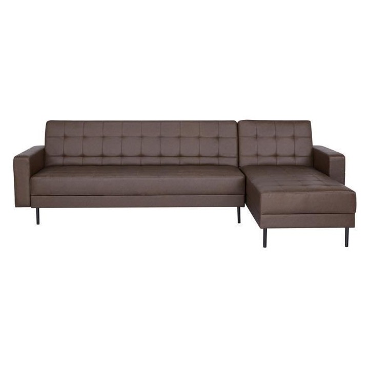 Canapé d'angle 3 places réversible - Pieds en acier - Simili Marron