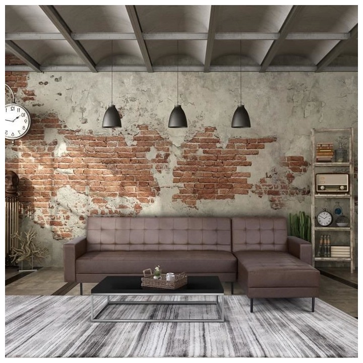 Canapé d'angle 3 places réversible - Pieds en acier - Simili Marron