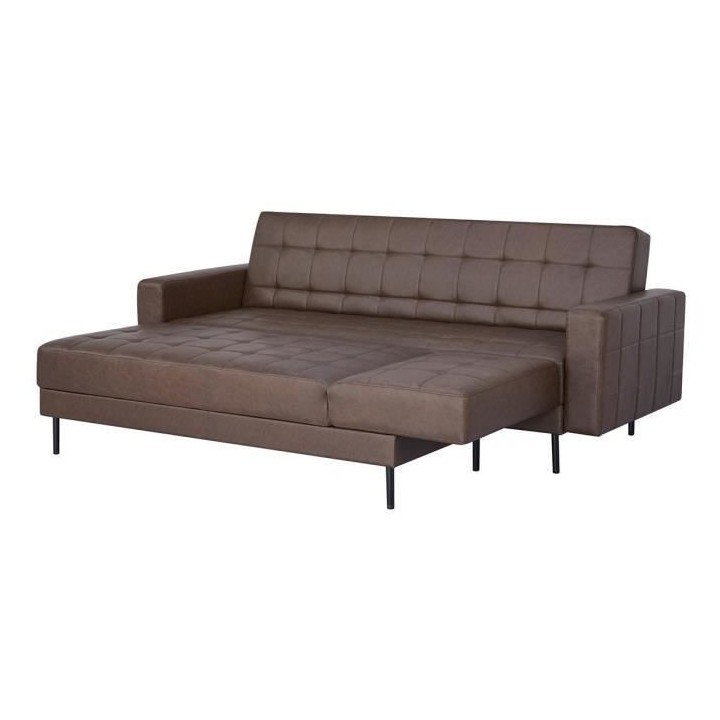Canapé d'angle 3 places réversible - Pieds en acier - Simili Marron
